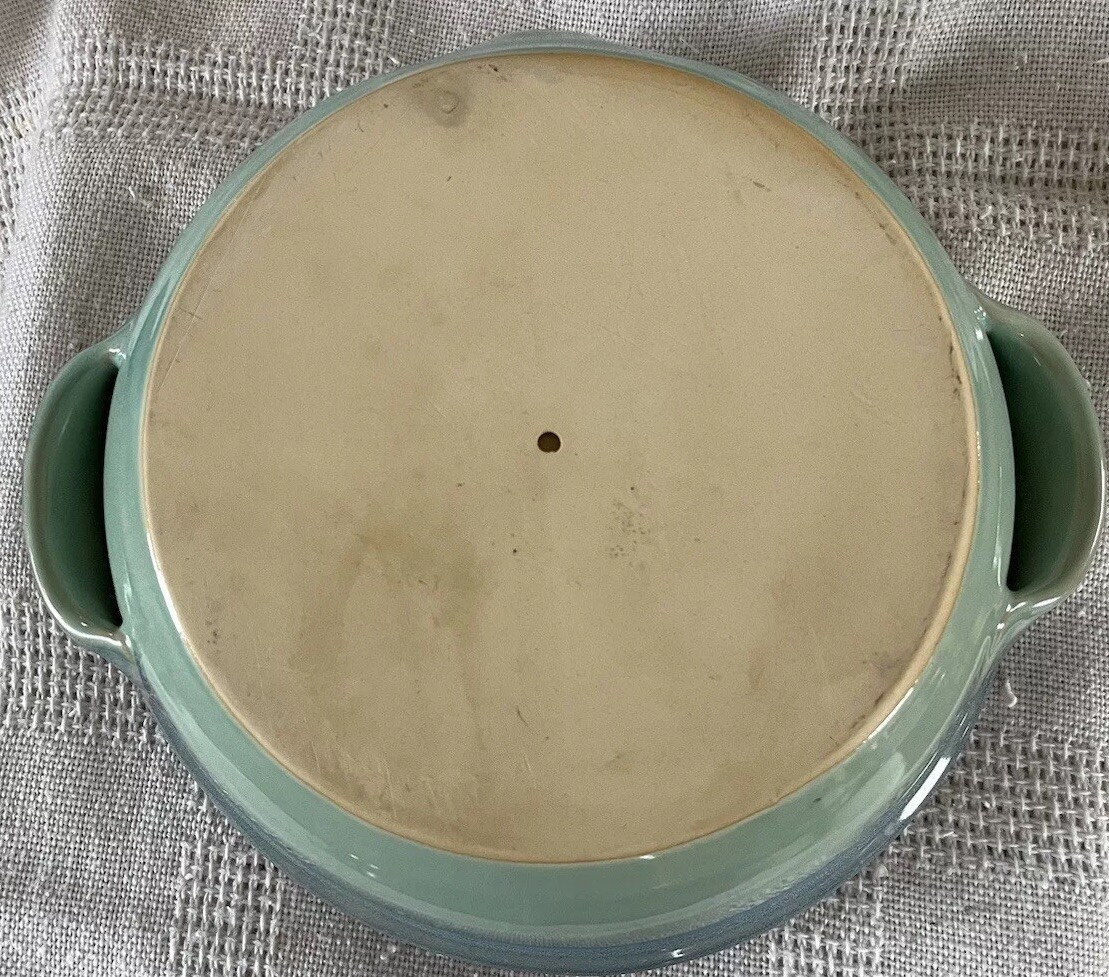 Glazed Pottery Baking Dish Large Hand Sculpted Blue Green Vintage Fired Pottery