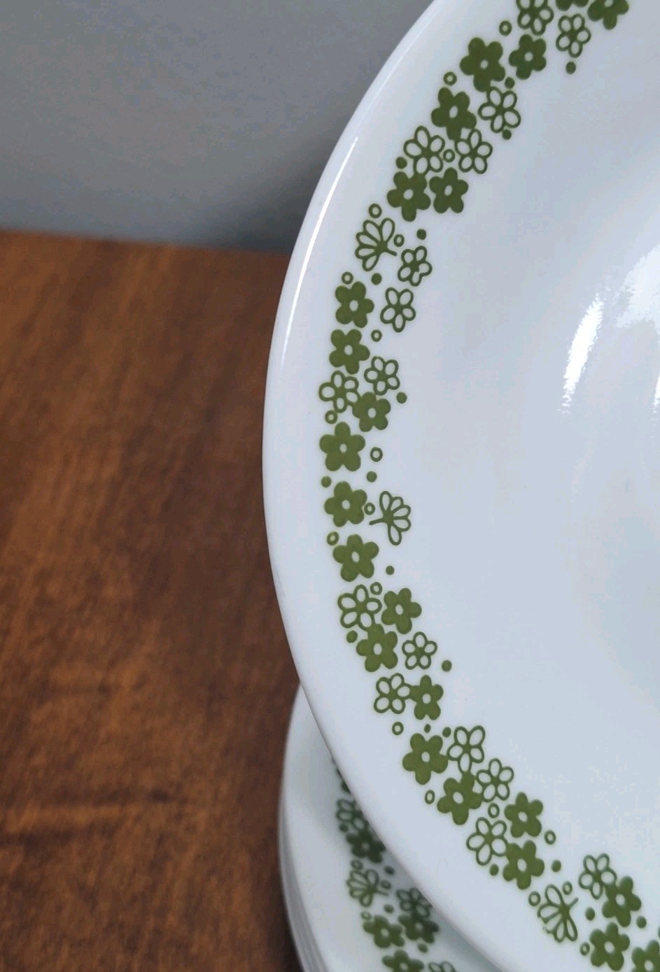 Set Of 6 Vtg 70s Corelle 6.25 In Saucers Green Flora Spring Blossom Crazy Daisy