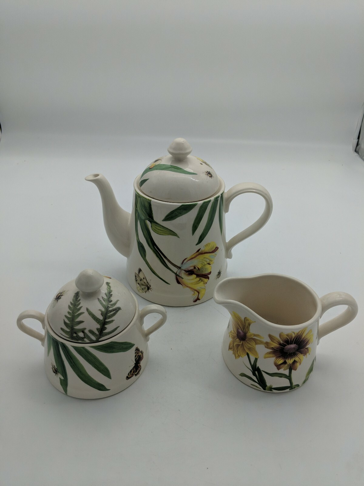 Spode Floral Haven Teapot, Sugar and Creamer Butterflies Bees