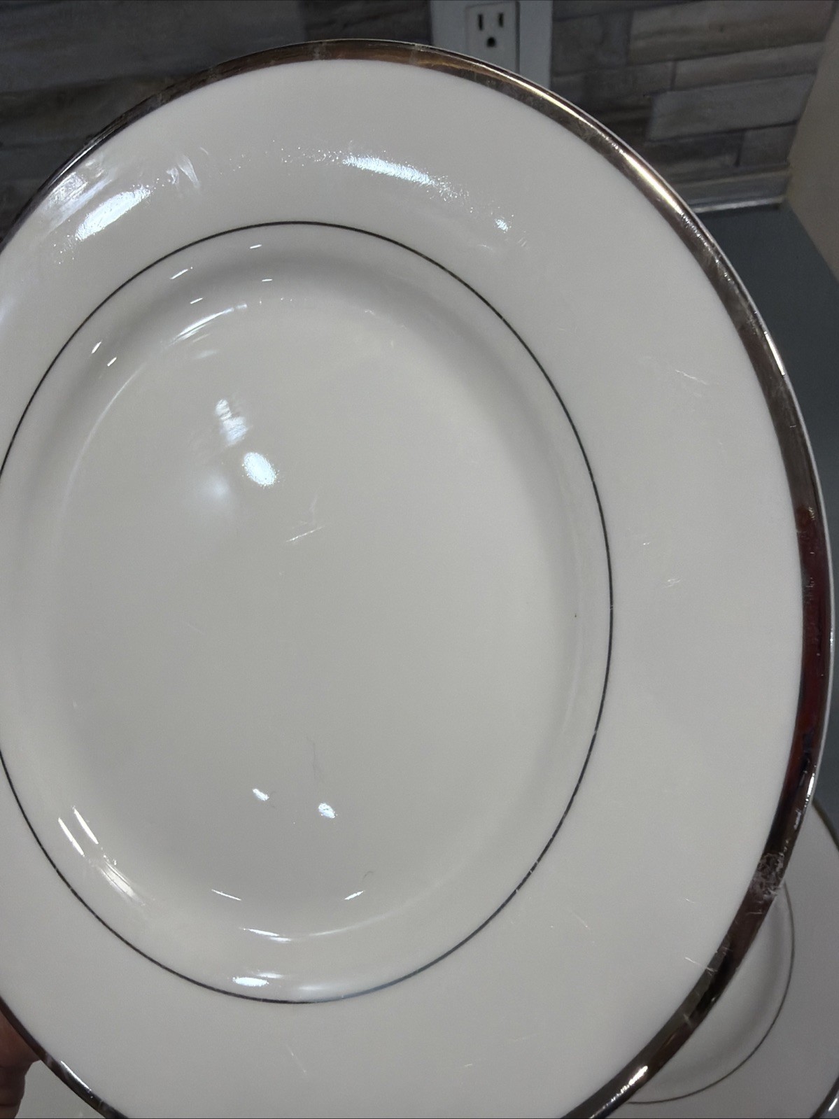 Set Of 5 International Silver Co SILVER TRIMMED 7.5” Salad Plates: Fine China