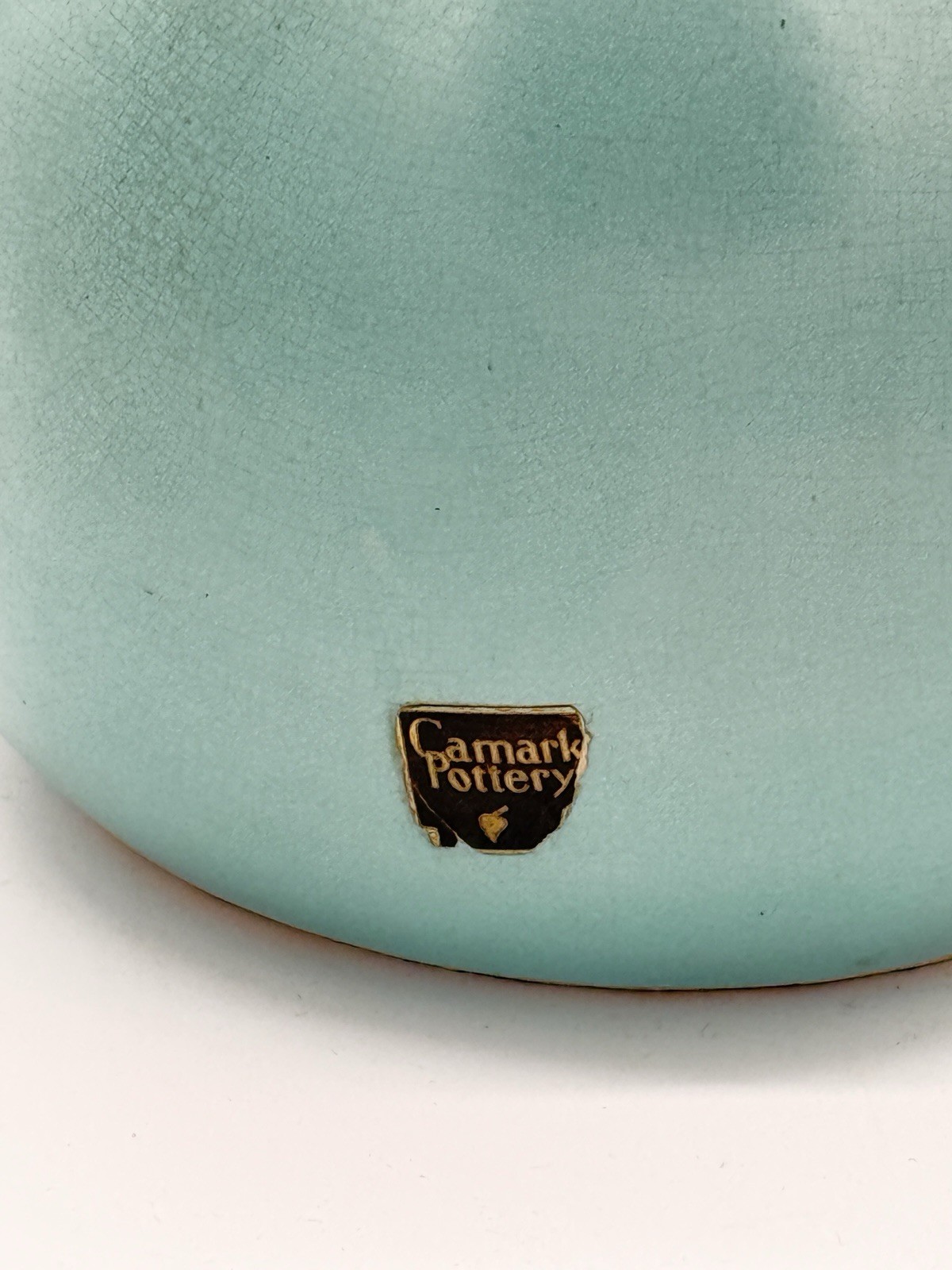 Vintage Art Deco Pottery Water Ball Pitcher Camark Teal Glazed Labels Cork 7″