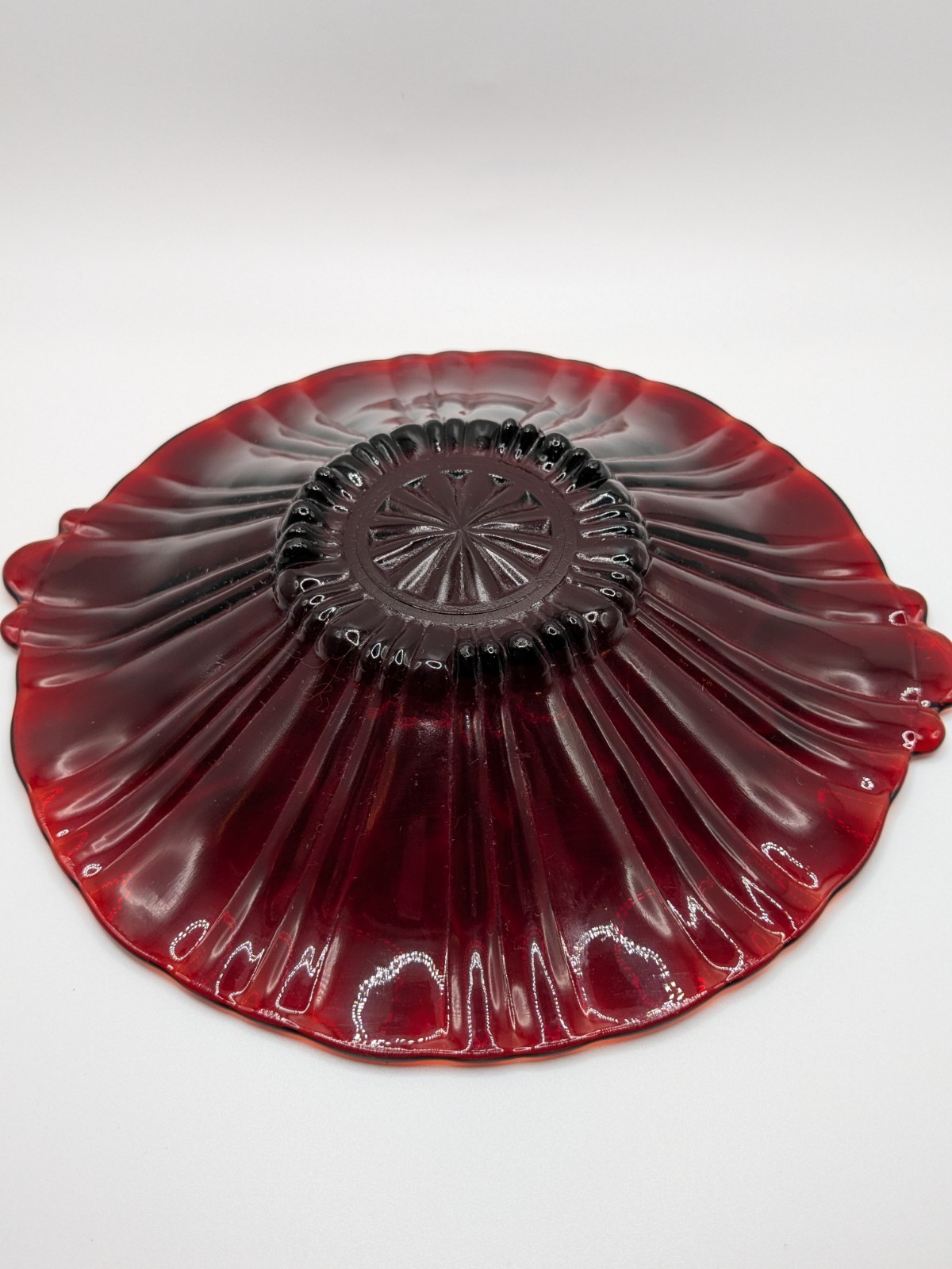 Vintage Serving Plate Ruby Red Depression Glass 8”Gorgeous Glass Art