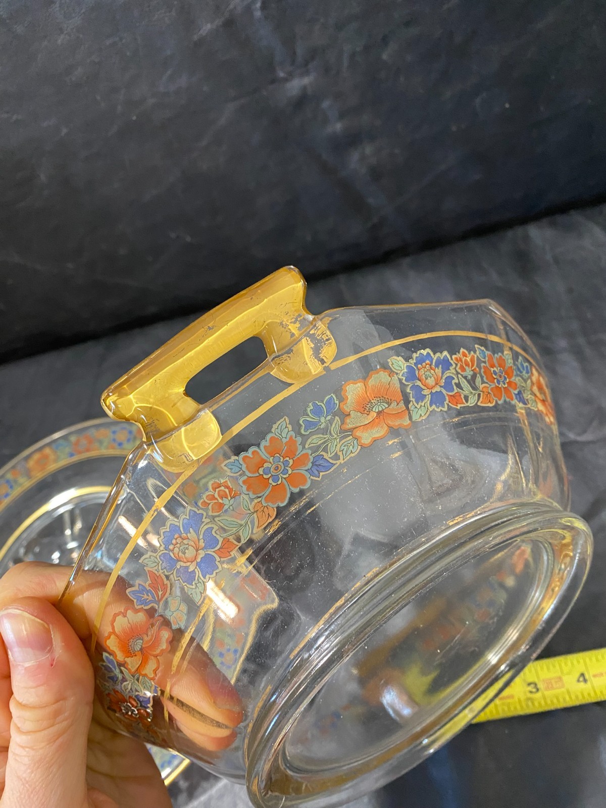 1940s serving bowl & cake plate floral pattern gold trim