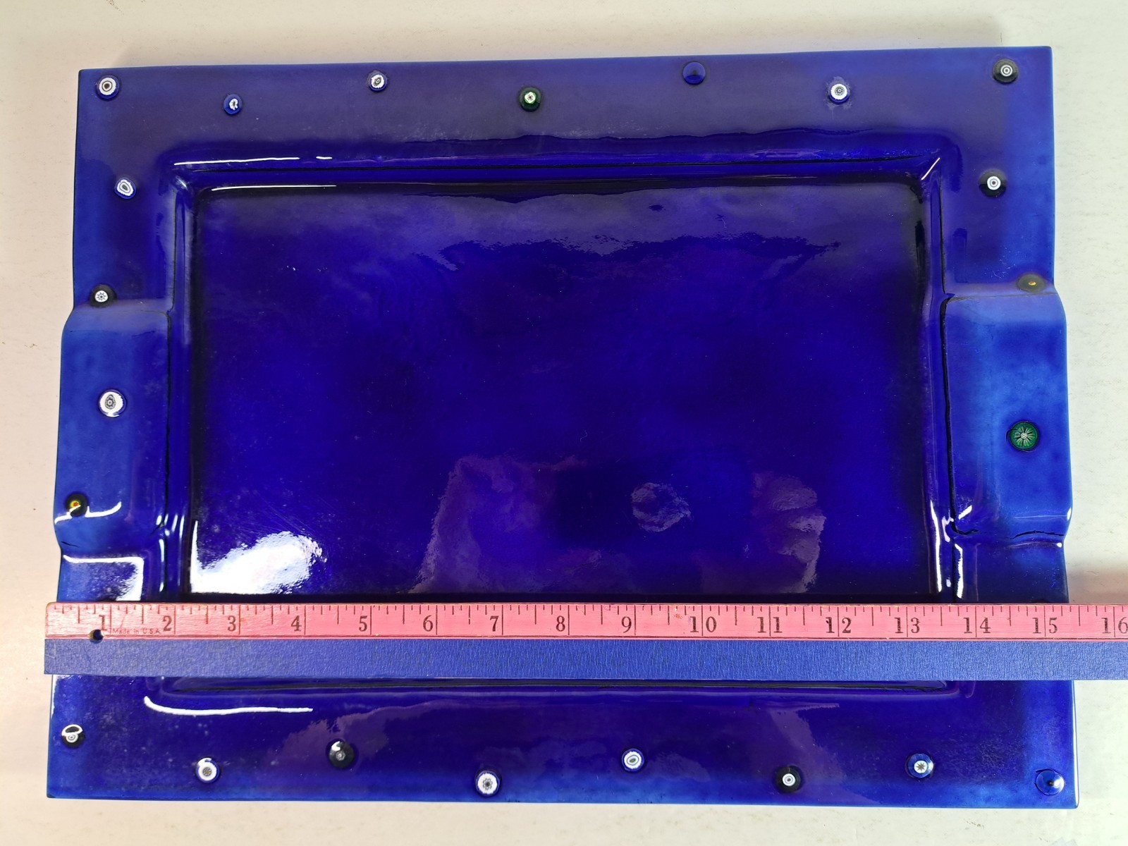 Vintage Cobalt Blue Murano Glass Serving Tray, 11.5″x15.5