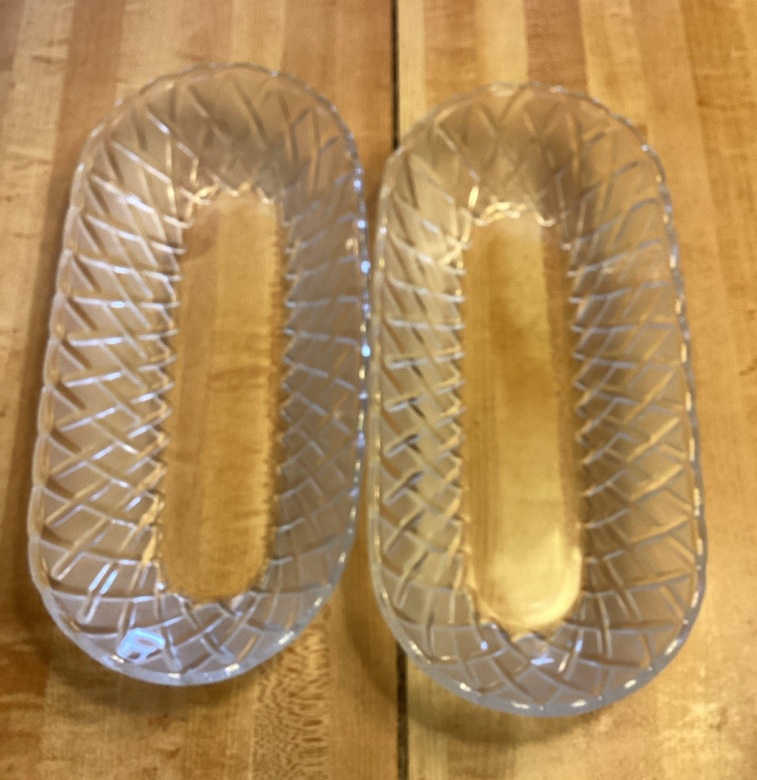 Unmarked Clear Pressed Glass Oval Bowl Set of 2 Diamond Pattern Serving Dish