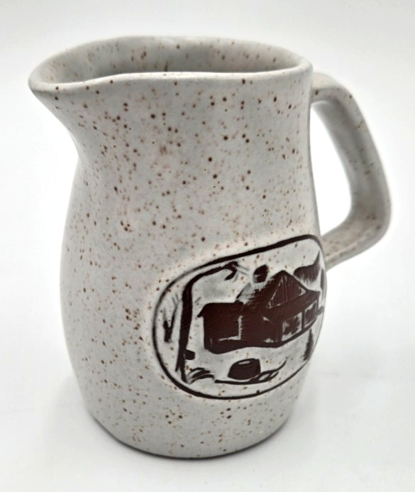 Vintage Onion River Pottery Stoneware Creamer Pitcher Covered Bridge Farmhouse