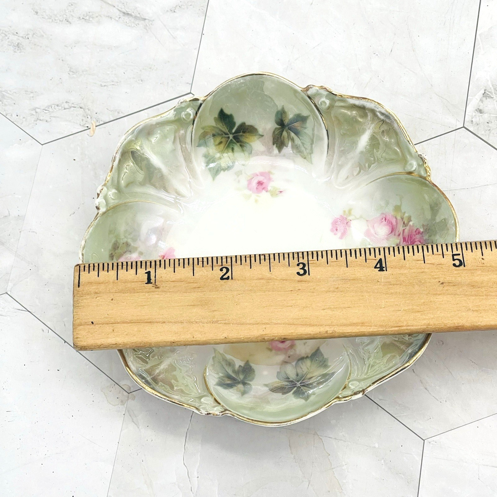 Lot of 6 Antique Signed R S Prussia Floral Berry Bowls Green Gold Rim Roses 5″
