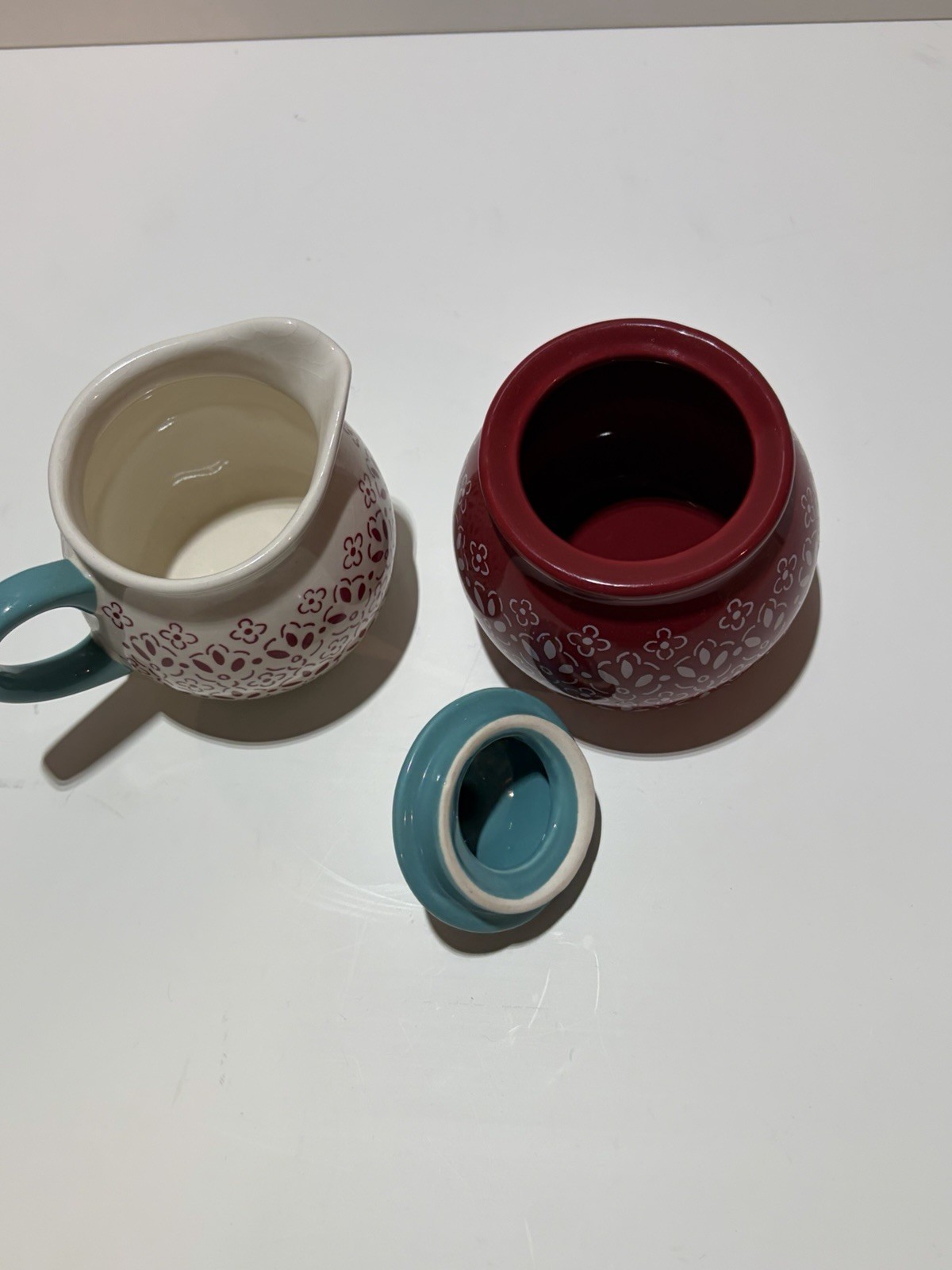 Home General Store Hollydale Decorated Stoneware Sugar And Creamer