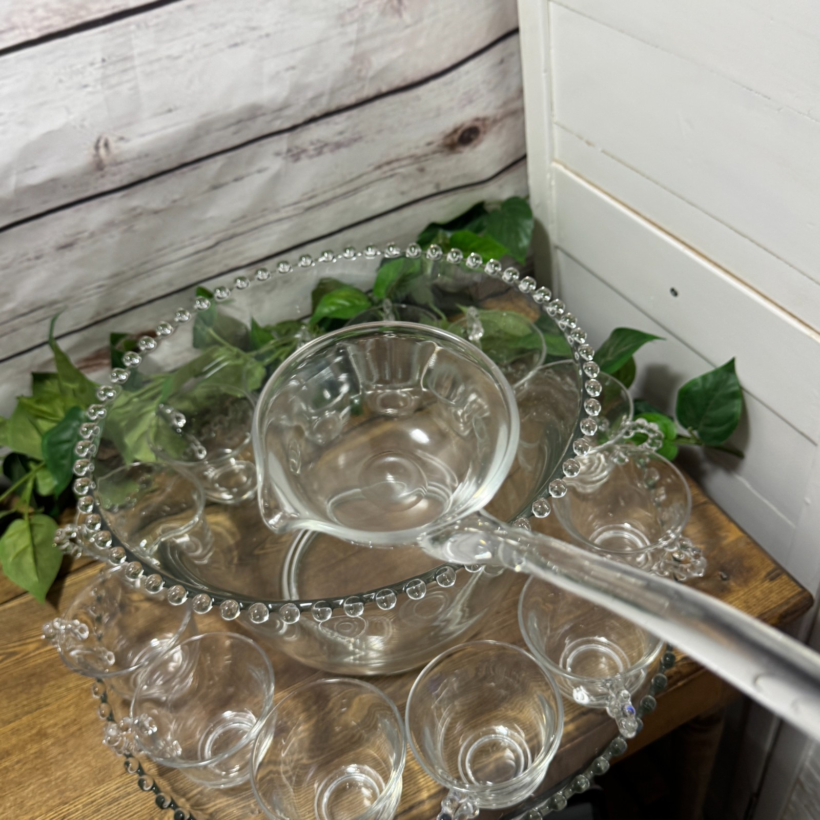 Imperial Candlewick Clear Glass Punch Bowl Ladle Underplate 12 Cups Complete Set