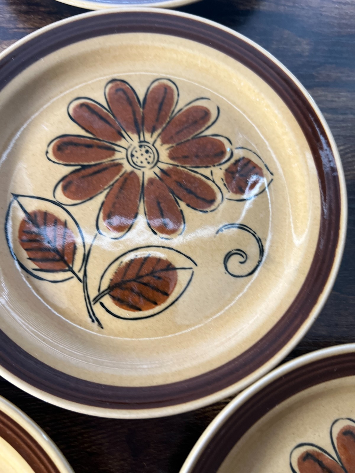 La Mesa Vintage Brown Daisy Plates 6.25 In. Set Of 9. Circas 1970 Vintage VTG