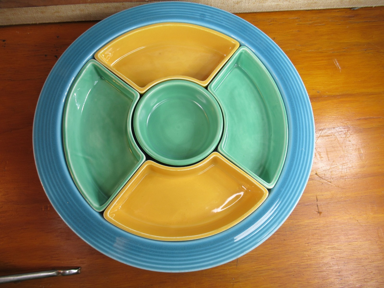 Vtg 1936-1946 Fiesta Ware original 10.5″ RELISH TRAY Fiesta Homer Laughlin