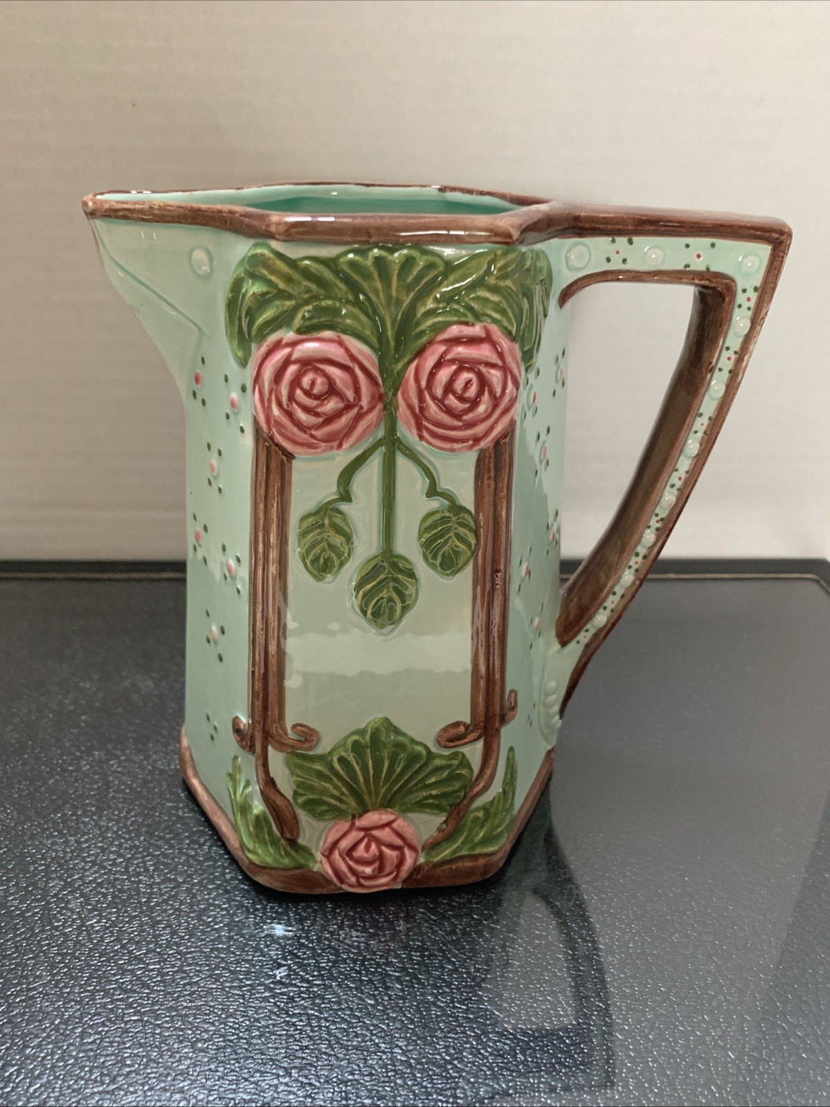 Vintage Beautiful Majolica Seymour Mann Floral Pitcher
