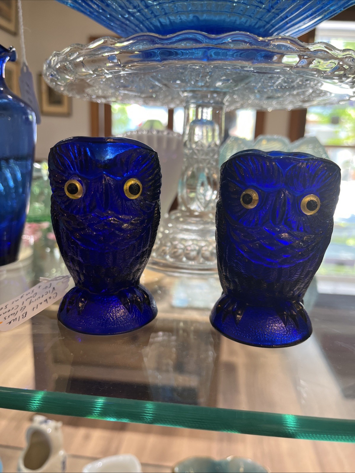 Vintage Cobalt Blue Victory Glass Owl Creamer And Sugar Vessel