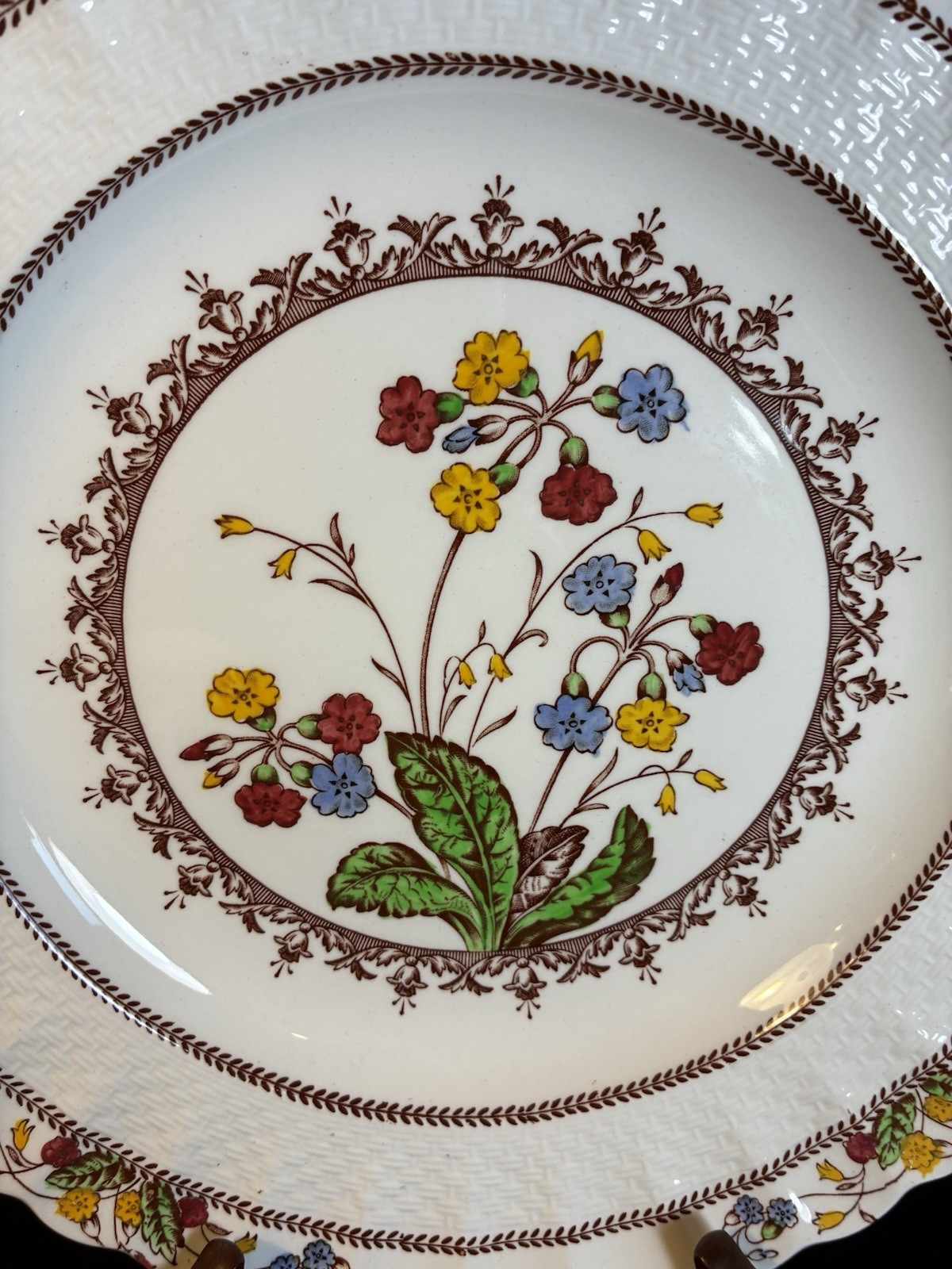8 Copeland SPODE COWSLIP 10 1/2″ DINNER PLATES Discontinued Set Old Back Stamp