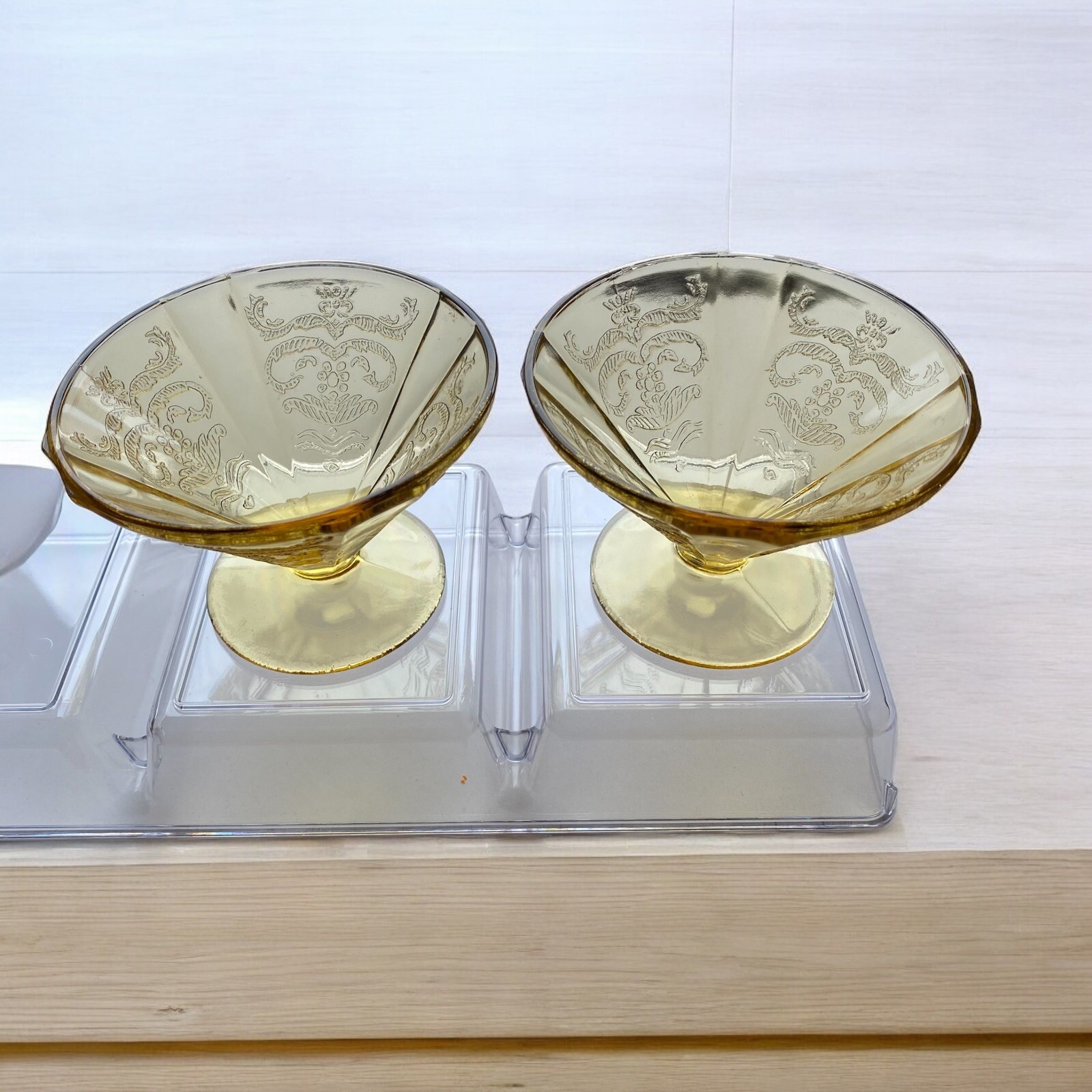 Vintage Federal Madrid Amber Depression Glass Dessert Sherbet Cups Set Of 2