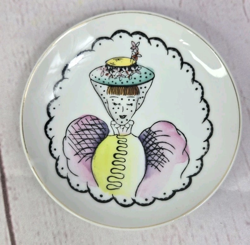 1950s Original 4″ LEFTON CHINA Trinket Dish Victorian Woman JAPAN
