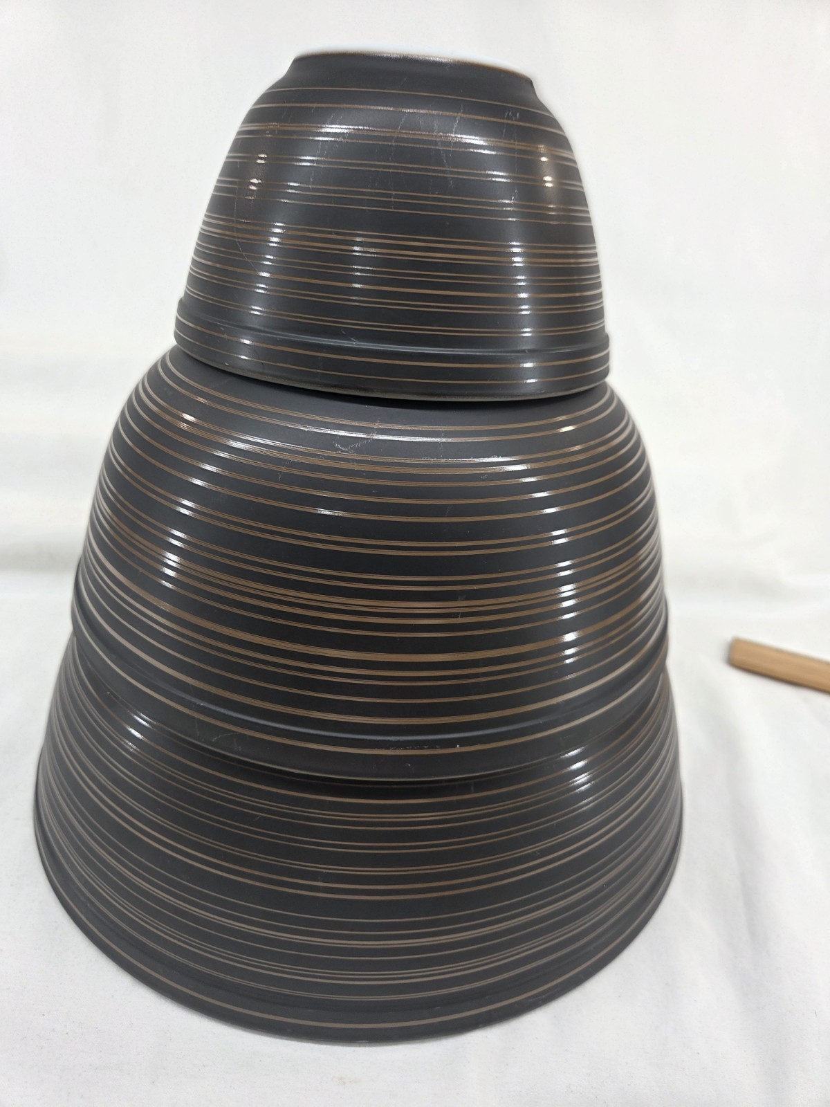 Vintage PYREX Terra 3 Matte Brown Tan Striped Mixing Bowls 404 403 401