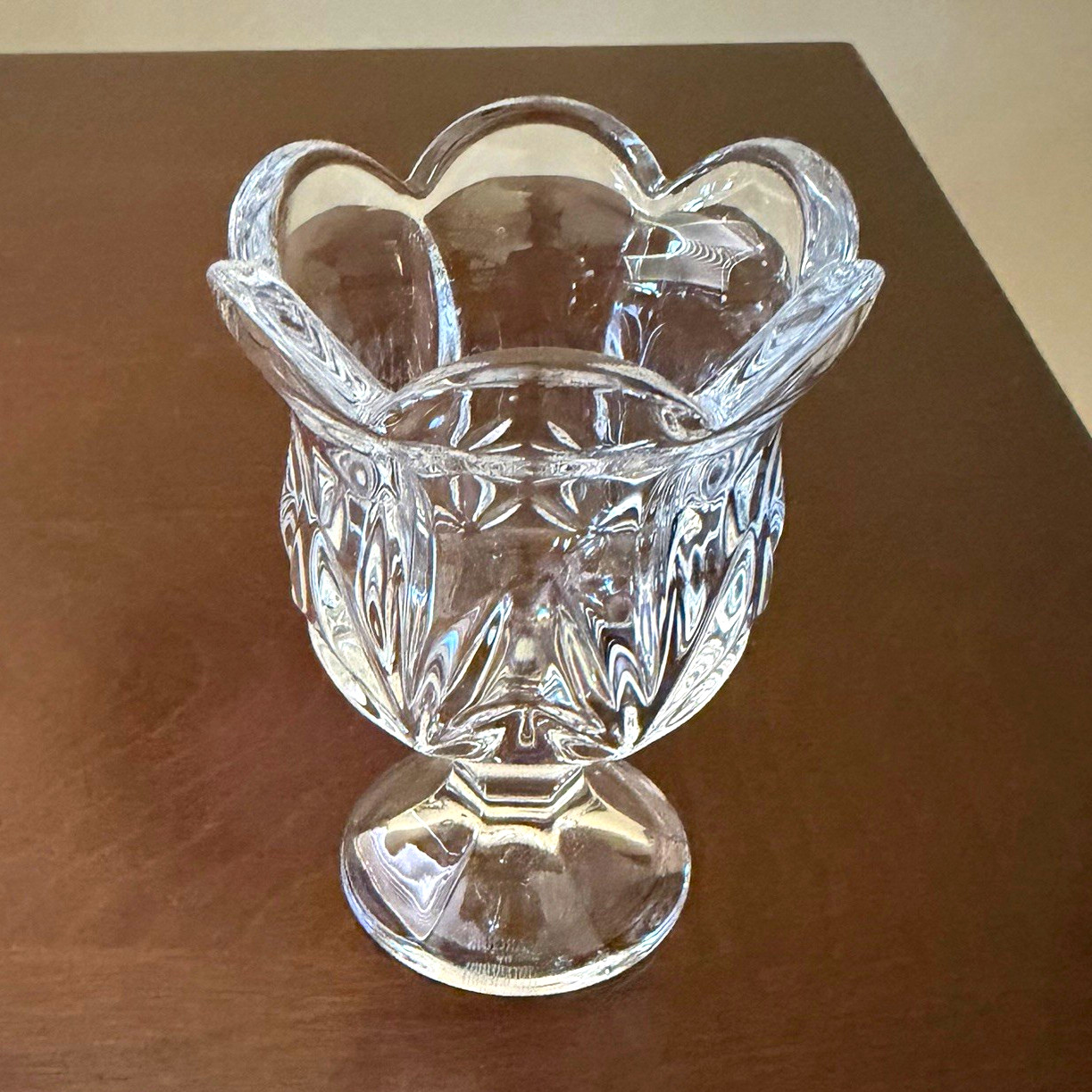 Waterford Marquis Clear Cut Crystal Pedestal Bowl Flower Scalloped 5in