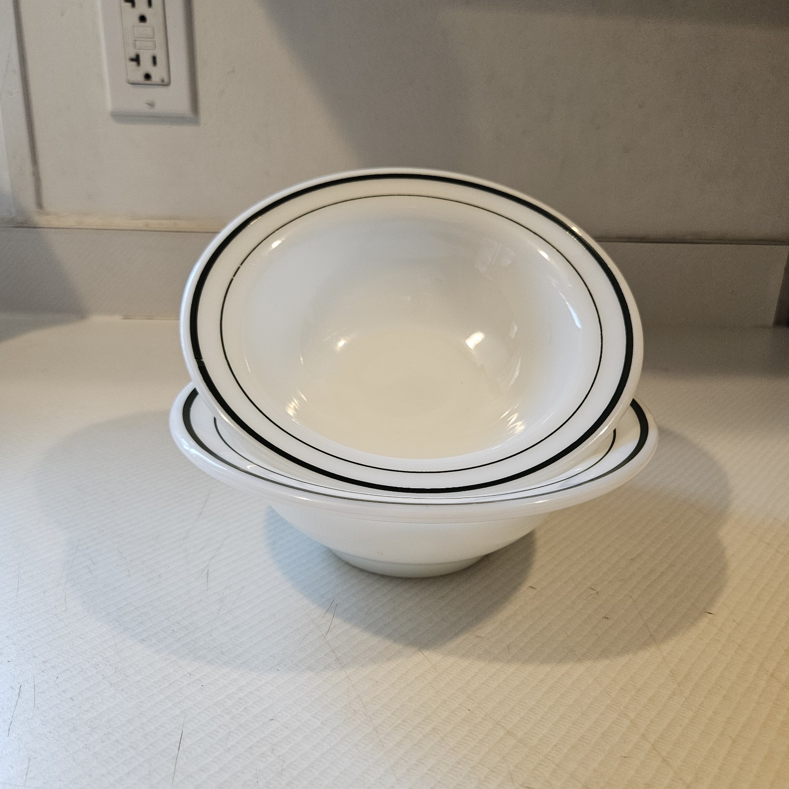 FireKing Dark Green Rimmed Resturant Bowl Swt Of 2