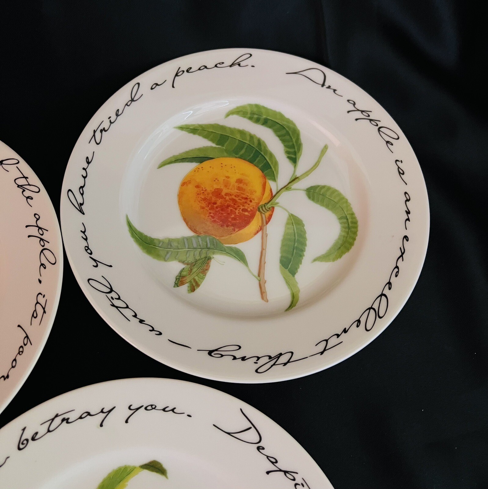 3 Williams Sonoma ORCHARD SUITE Accent Salad Plate Pears Plum Peach Fruit