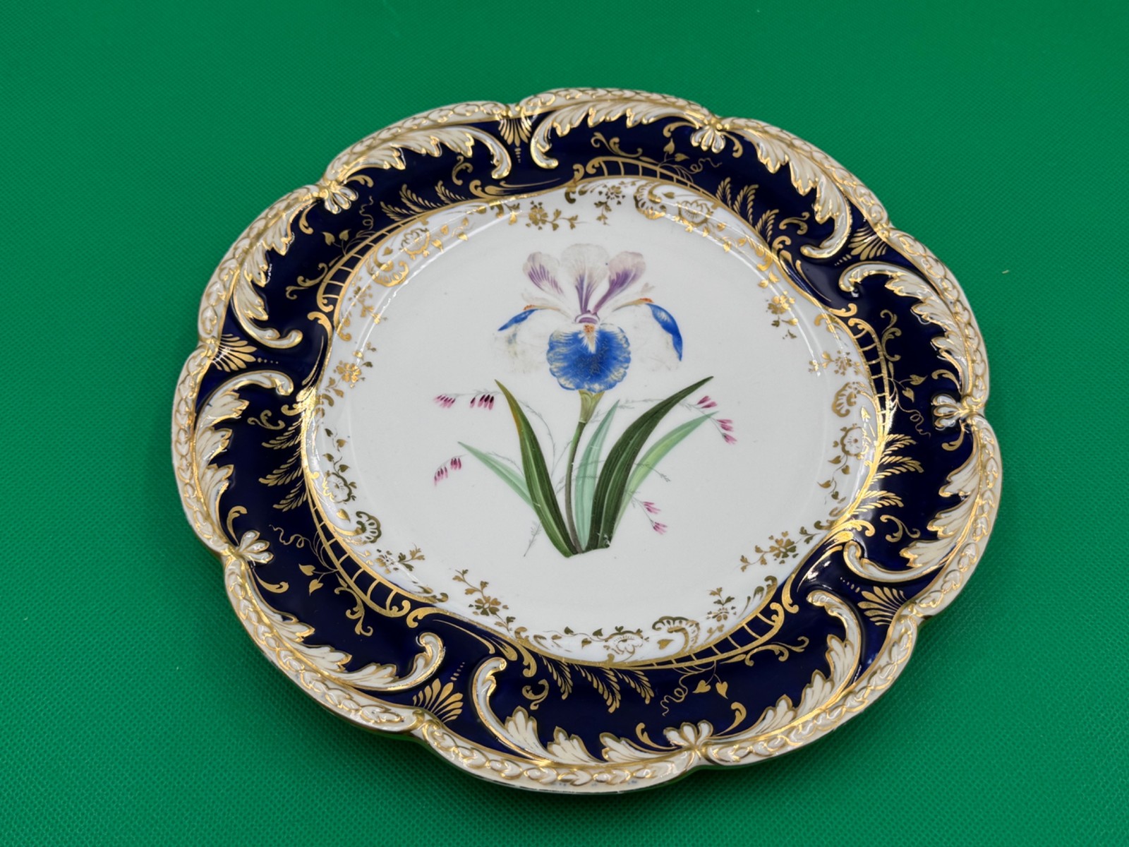 Set of 11 Antique Cobalt Blue & Gold Hand Painted Floral Luncheon Plates