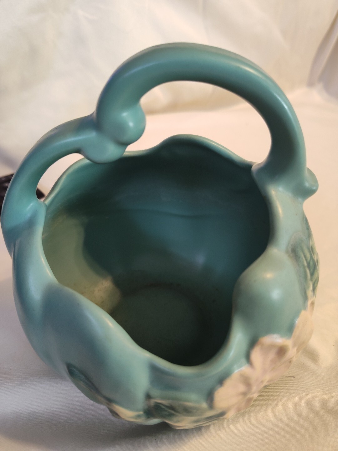 Weller Pottery Wild Rose Basket Matte Green Pink Bowl
