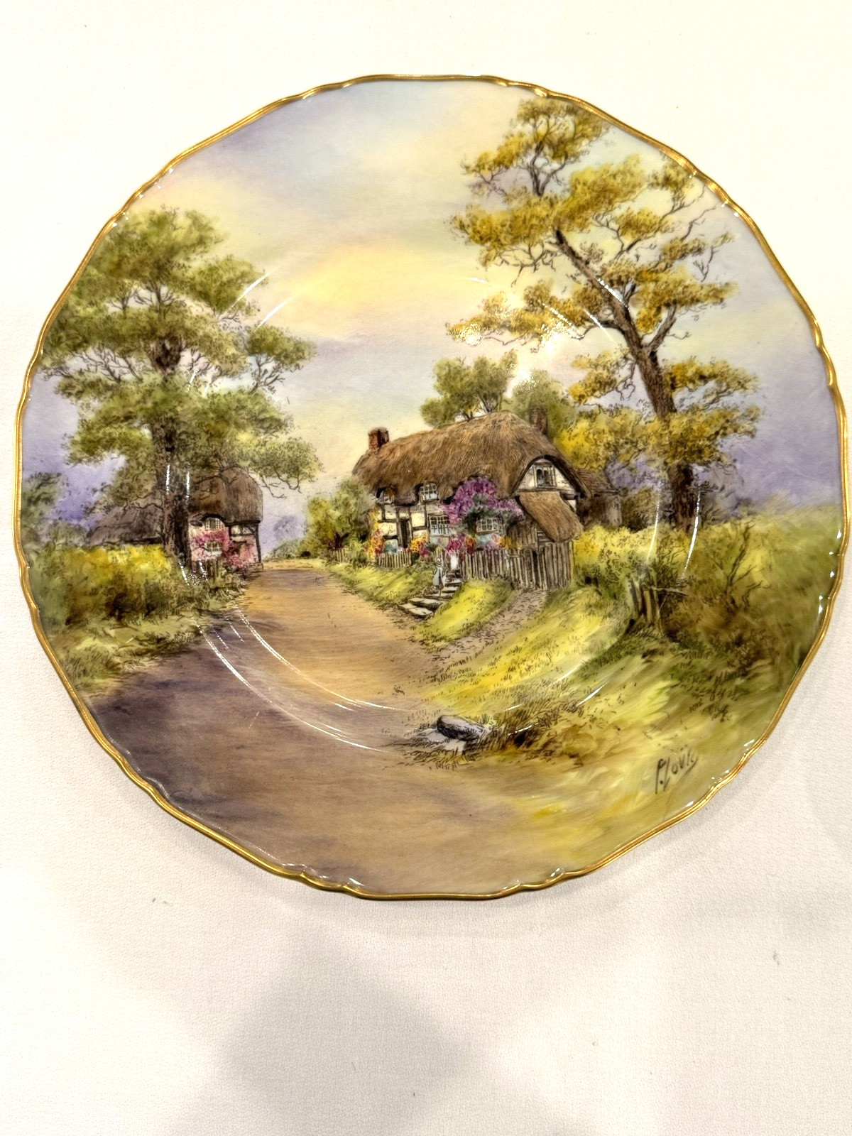 Pristine 1953 Royal Worcester 10.5″ Cabinet Plate Wick Cottage P Love Mint