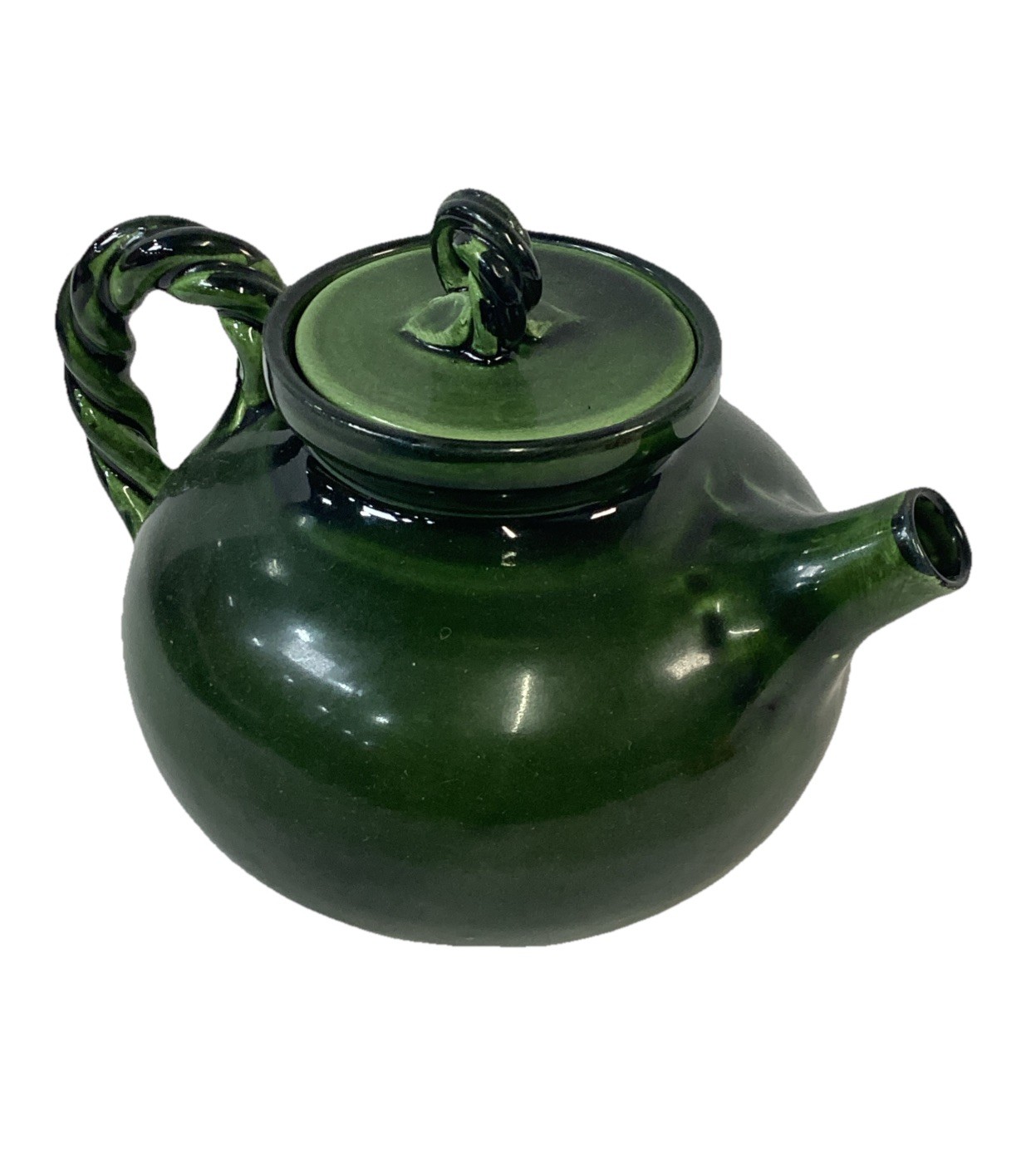 Hand Painted Dark Green Pottery Teapot With Lid