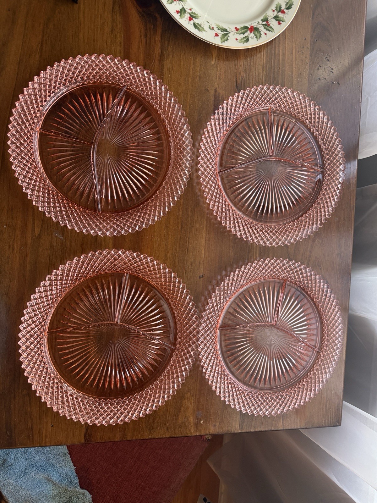 4- Anchor Hocking Miss America Pink Depression Glass Divided Grill Plate