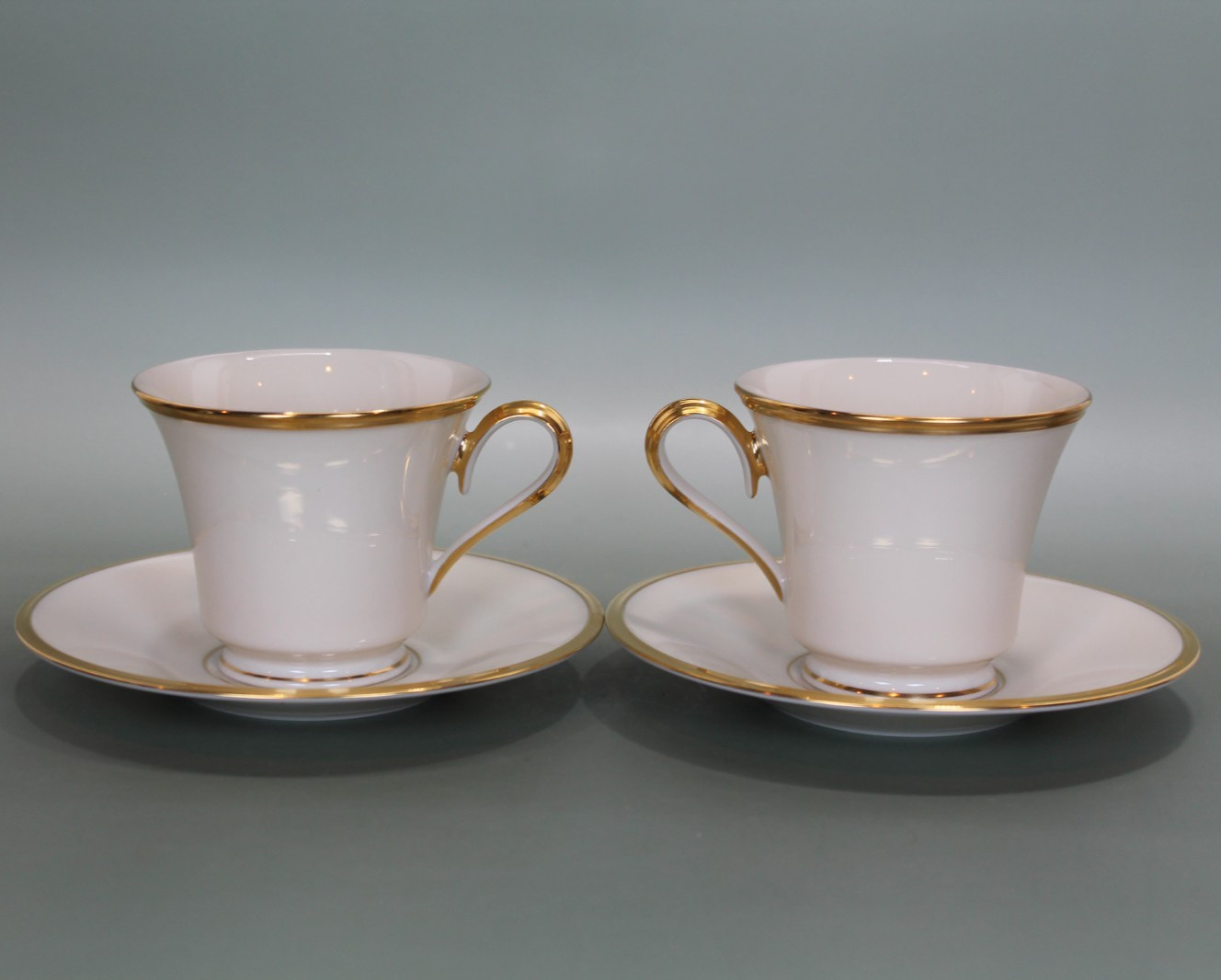 Lenox – Eternal – Footed Cup & Saucer Set – TWO – 2 – USA – Gold Trim