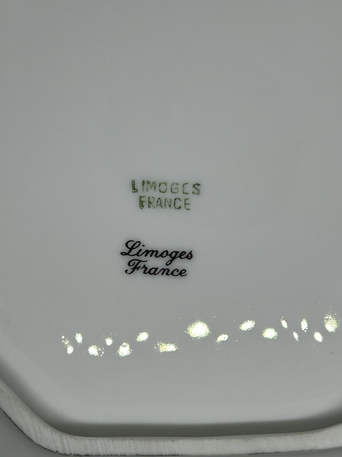 Limoges France Floral Porcelain Square Bowl White Pink Green Gold Glossy