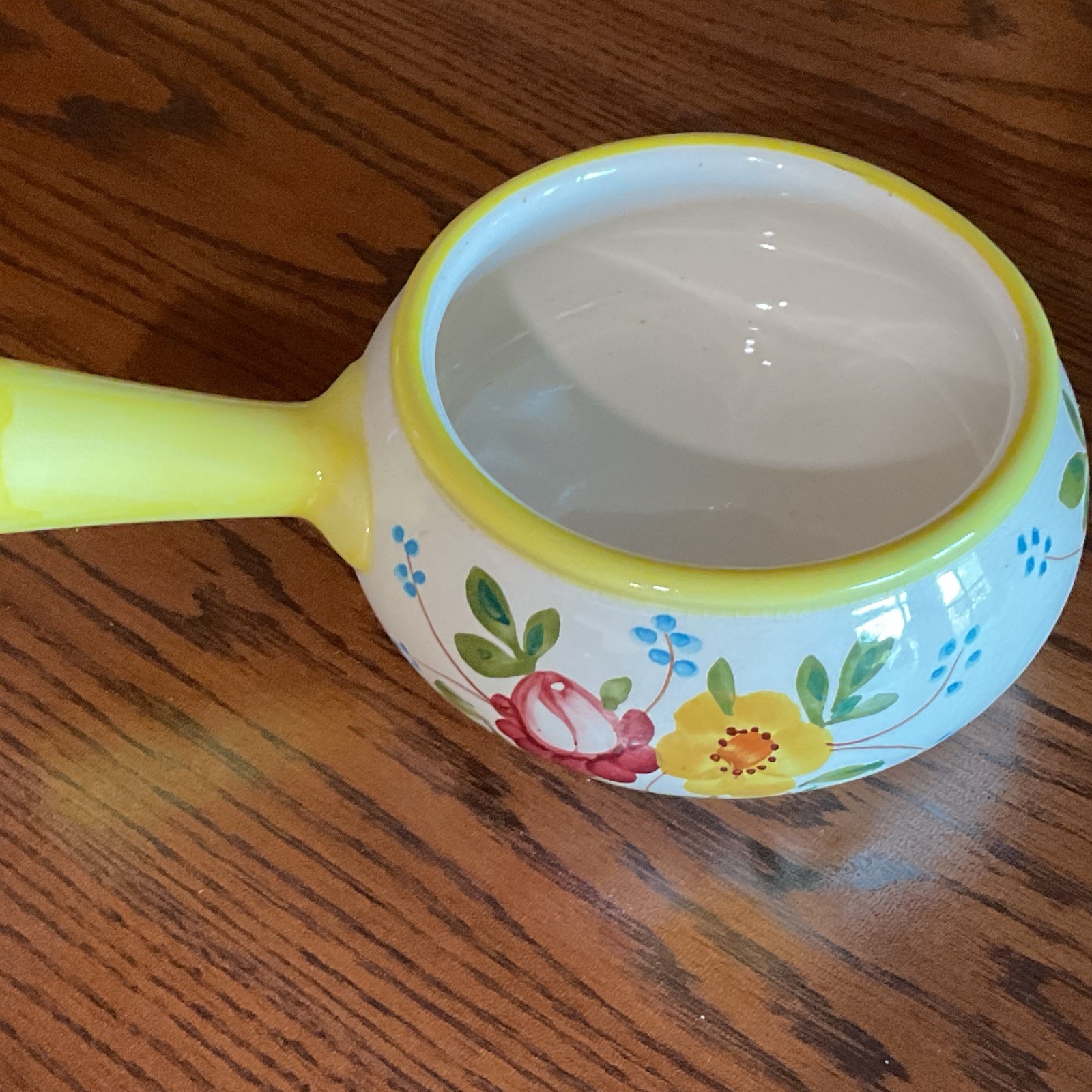 FTD Hand Painted Floral Ceramic Handled Bowl, Glossy Round, Portugal
