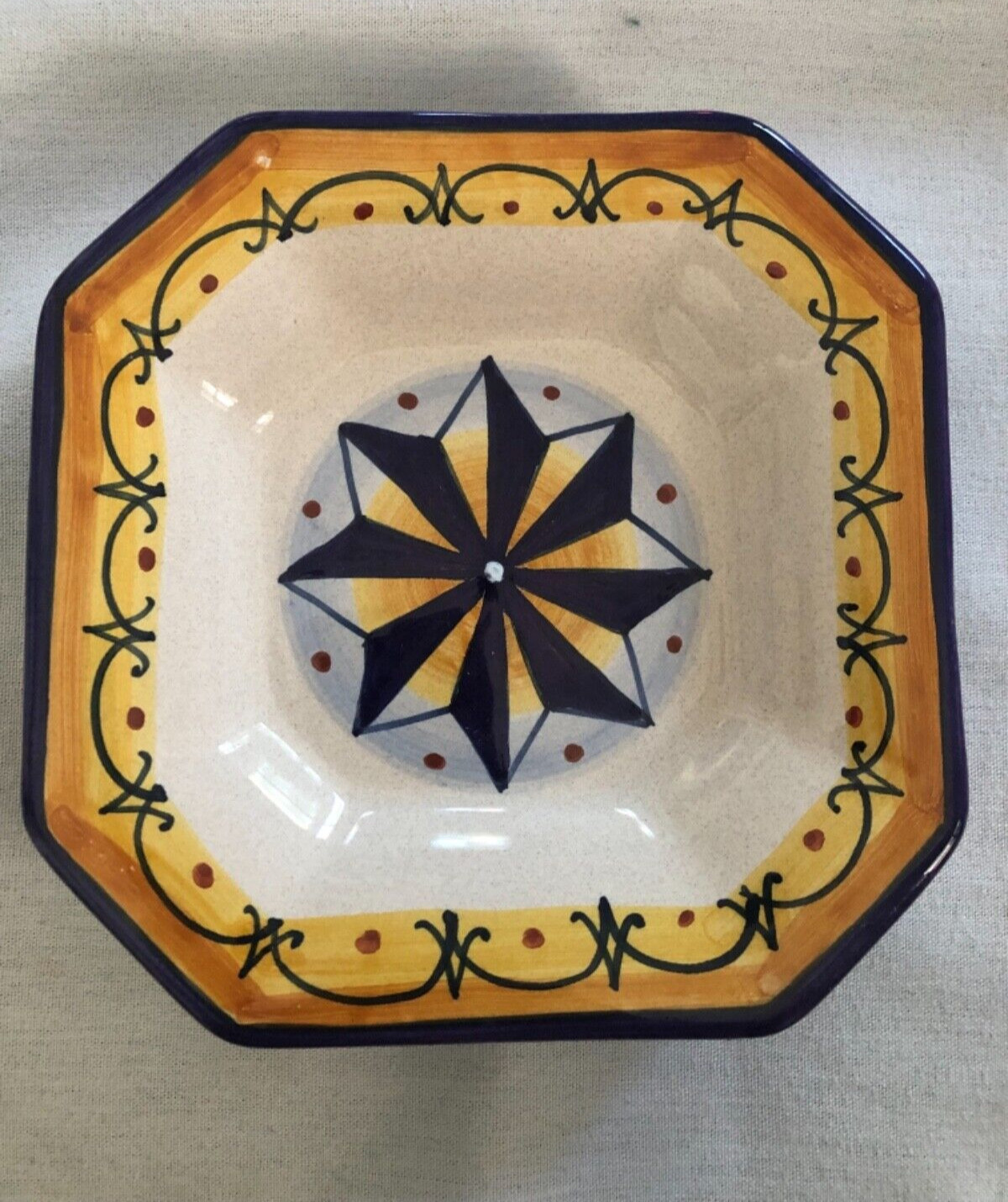 DERUTA Geometrico Handpainted Dish in Blue, Gold, Rust made in Italy — NWOT