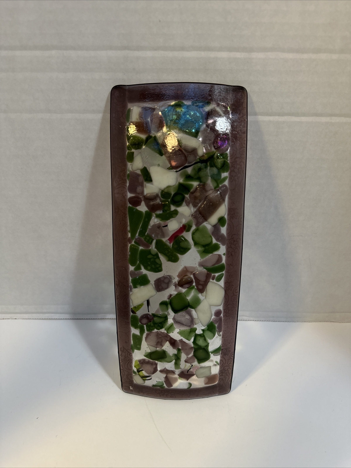 Fused Dichroic Studio Art Glass Trinket Dish Contemporary Signed 11.5”
