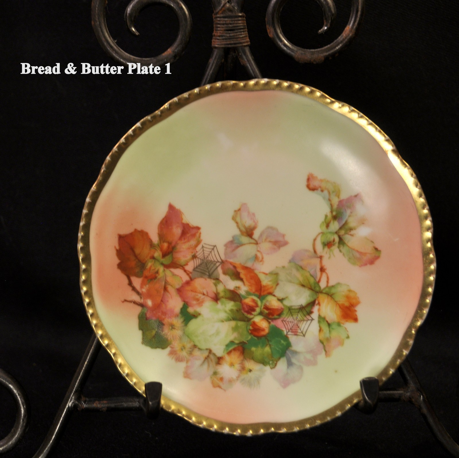 Royal Rudolstadt Beyer Bock 4 Bread Butter Plates 1905-1929 Nuts Gold Spider Web