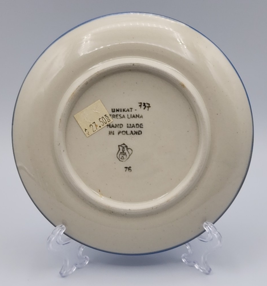 Unikat Boleslawiec Polish Pottery Blue Roses 6 1/4″ Diameter Teresa Liana