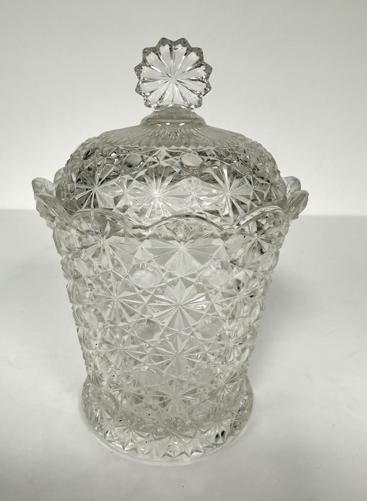 Antique EAPG Bryce Higbee Glass Co. Ten Pointed Star Lid. 6” Tall 4” Wide