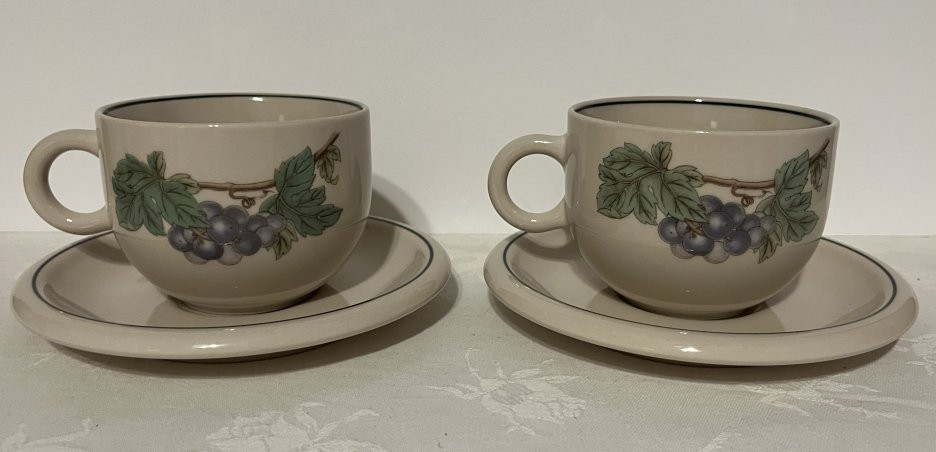 Set of 2 Epoch Wholesome Cup and Saucers, Fruit and Leaves