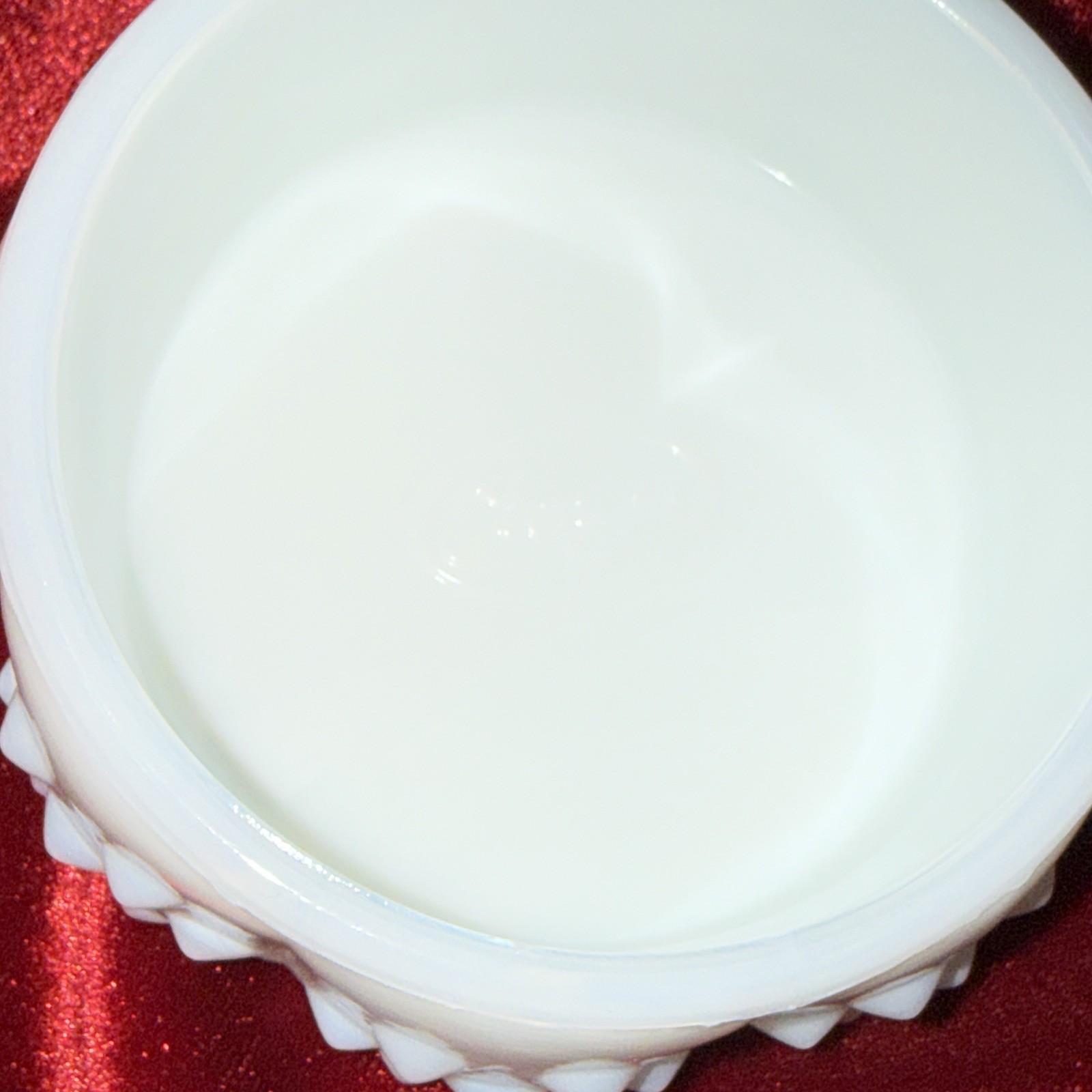 Vintage 6” Fenton 1970s Milk Glass Hobnail Jar Butterfly Lid Scalloped Edge