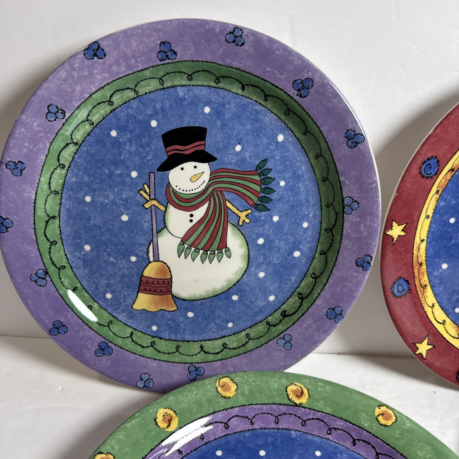 Sango The Sweet Shoppe Christmas 8 In Salad Plates Sue Zipkin Snowman Set of 4