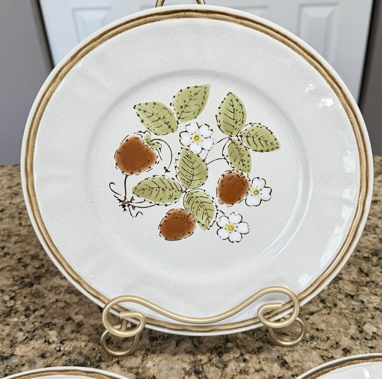 12pc Americana Hearthside Stoneware Berries Cream Dinner Set Plates & Bowls VTG