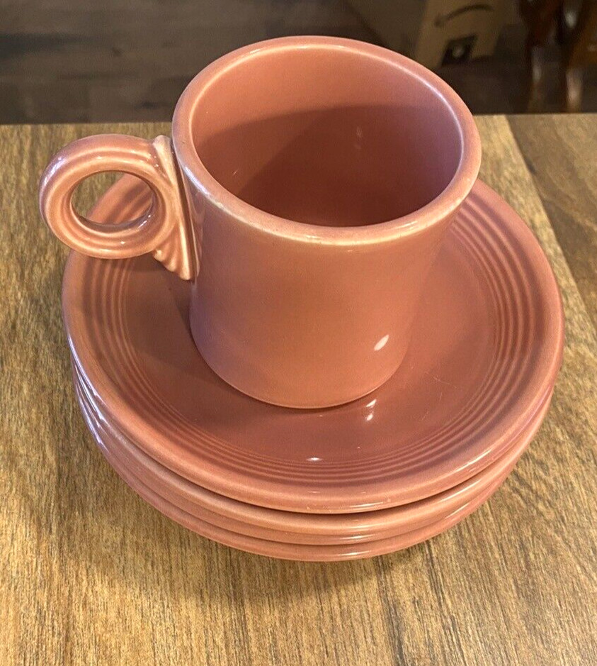 Vintage Fiesta Set of 5 Rose: 4 Saucers 1 Tom & Jerry Mug c 1950-1959 Mint cond