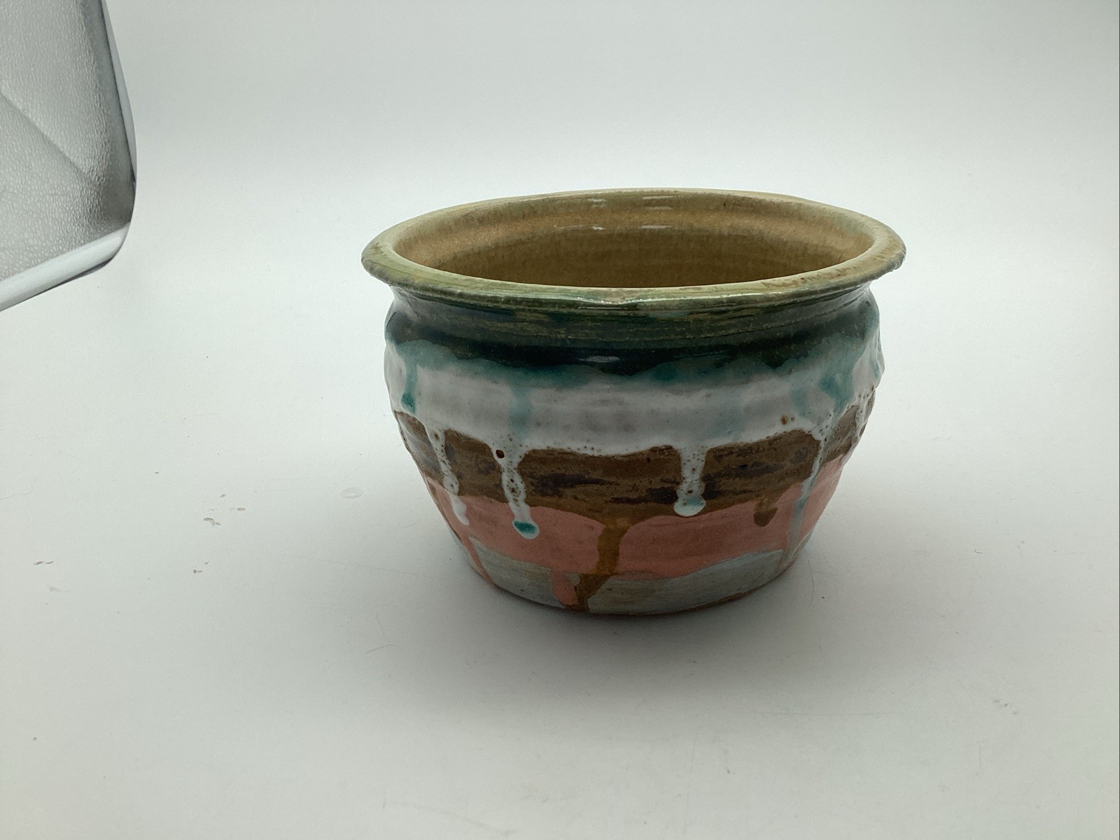 Signed Alieshia Kuhlman Studio Pottery Bowl 5” Hand Thrown Drip Glaze Stoneware