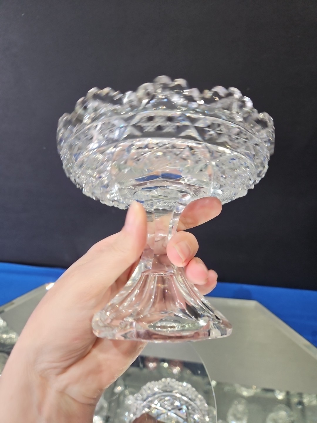 Compote Bowl, American Brilliant Period Cut Glass Crystal Hoare signed Steuben