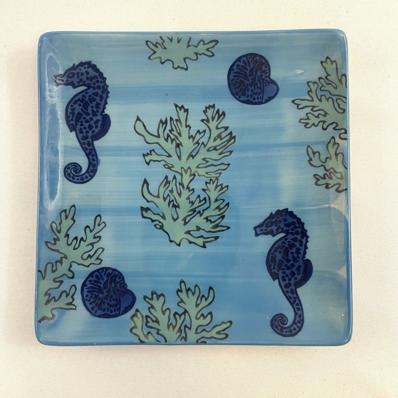 Yokohama Studio Hand Painted Plate Miyabi Seahorse Nautical Ocean Blue Beach 6″