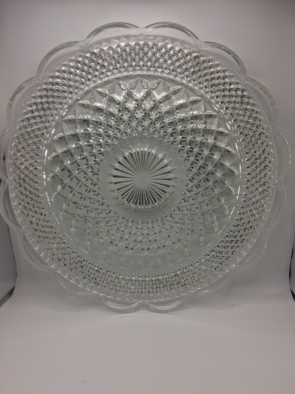Anchor Hocking WEXFORD Cupped Edge Torte Plate Platter Clear 14 inch scalloped