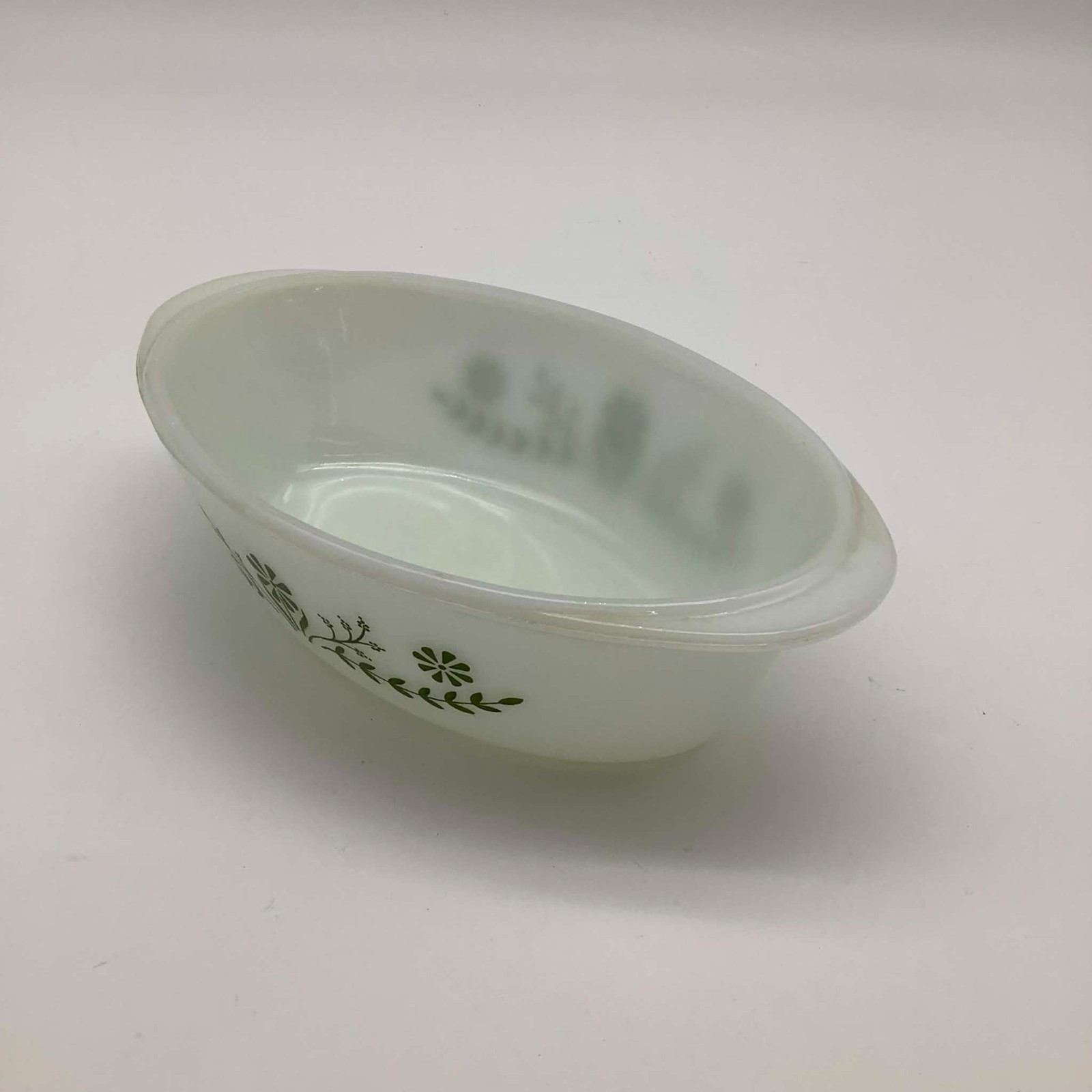 Vintage Glasbake Green Daisy Crazy Daisy Milk Glass Casserole Dish With Lid