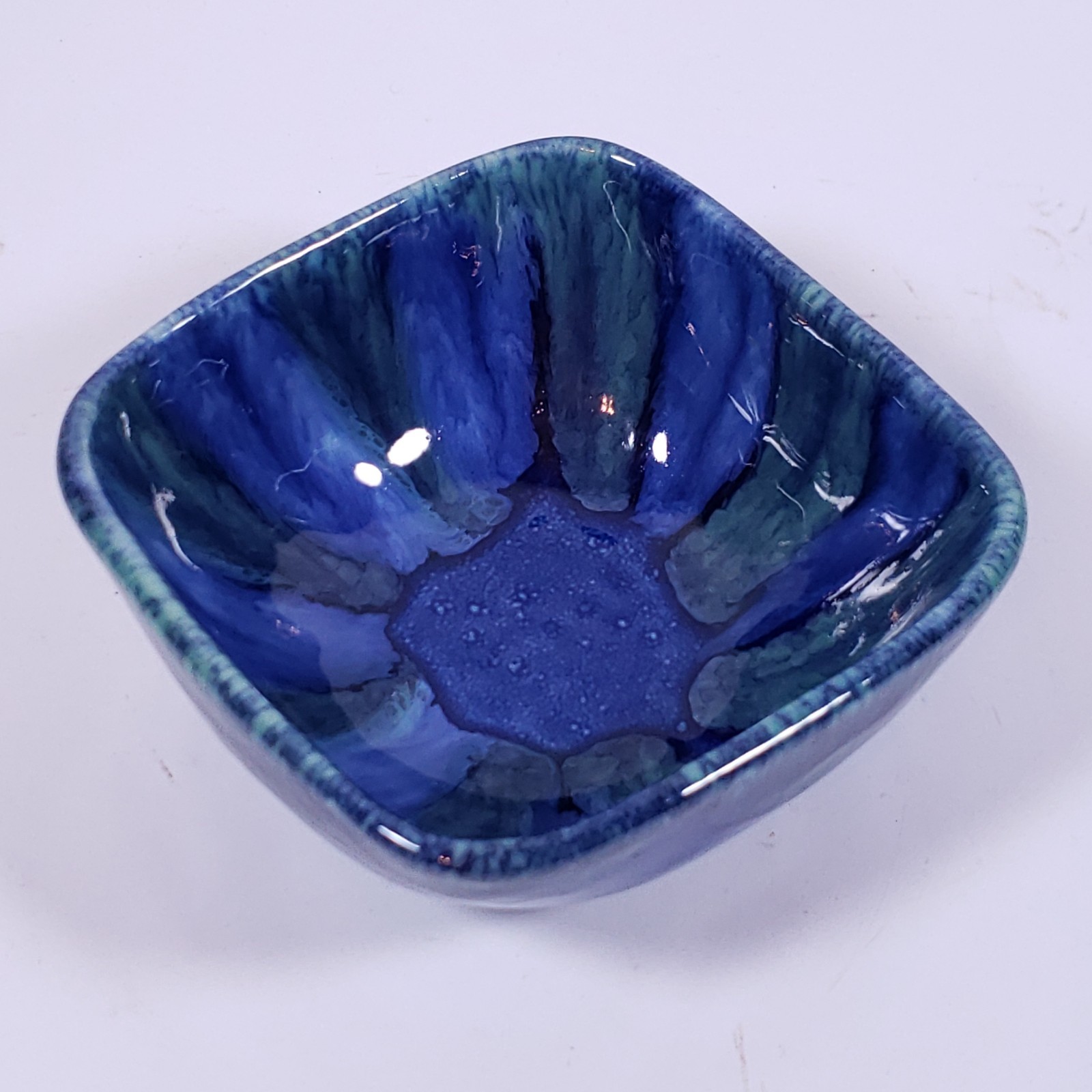 DRYDEN Hot Springs Arkansas Pottery Blue Green Drip Glaze Bowl TRINKET DISH