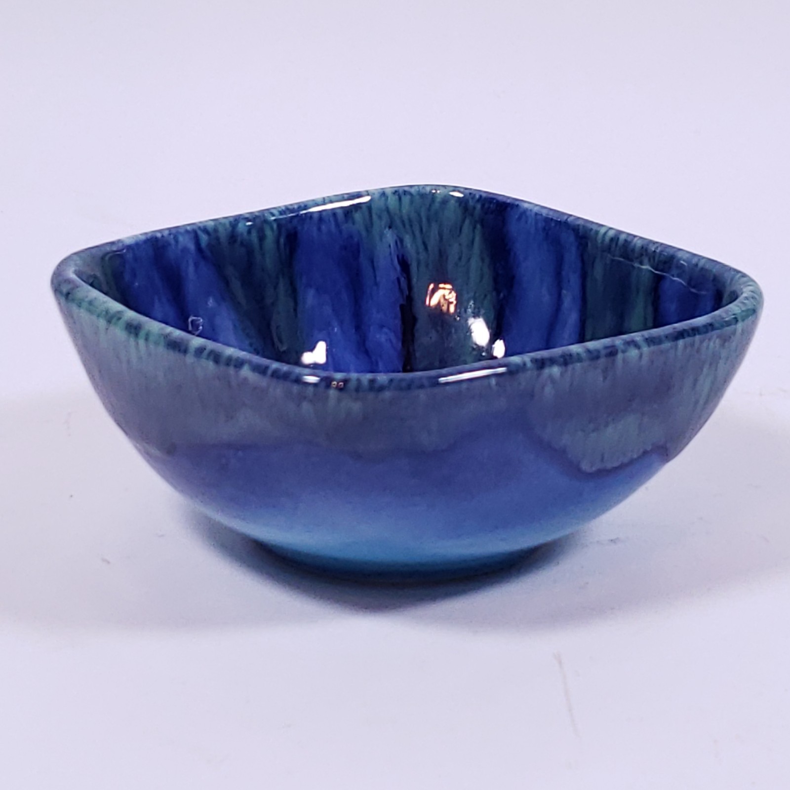 DRYDEN Hot Springs Arkansas Pottery Blue Green Drip Glaze Bowl TRINKET DISH