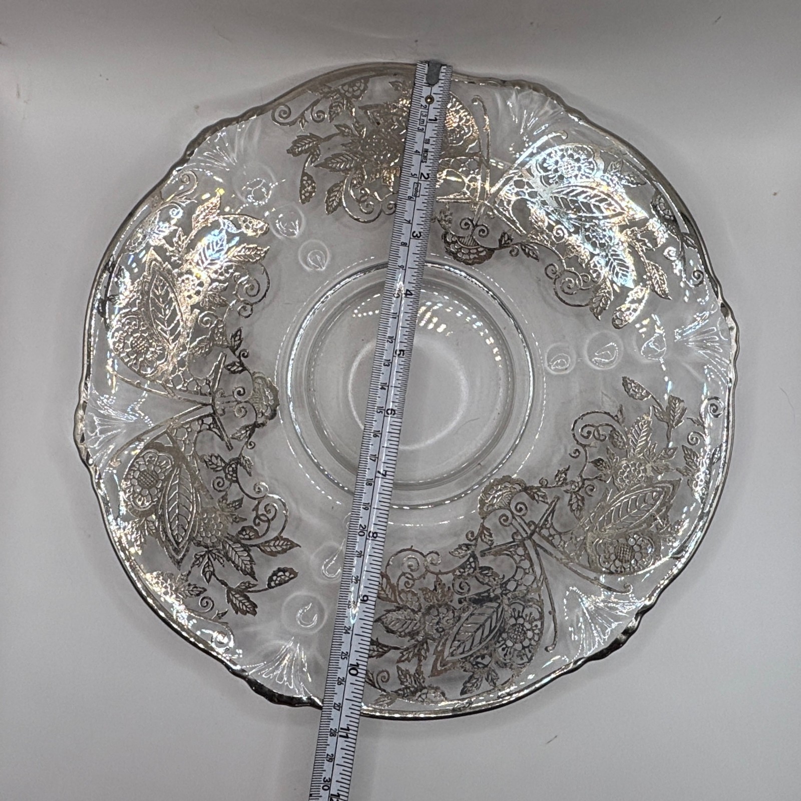 Platter Tray Sterling Silver Overlay on Clear Glass Vintage Butterfly Motif EVC